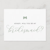 Sage Green Bow wordt mijn bruidsmeisje Kaart (Voorkant)