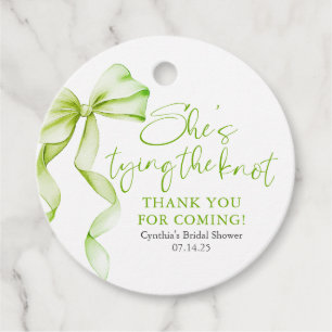 Sage Green Bow Ze bindt de knoop Vrijgezellenfeest Bedankjes Labels