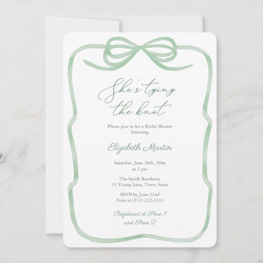 Sage Green Bow Ze bindt het knoop Vrijgezellenfees Kaart (Voorkant)