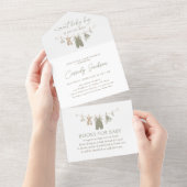 Sage Green Boy Baby Clothes Baby Shower All In One Uitnodiging (Afscheurbaar)