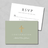 Sage Green Boy Religious Cross Confirmation RSVP Kaartje