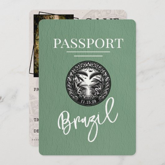 Sage Green Brazil Passport Bewaar de datum Save The Date (Voorkant / Achterkant)