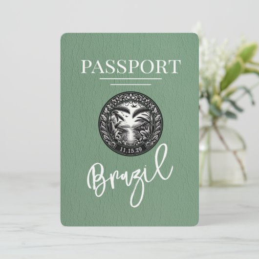 Sage Green Brazil Passport Bewaar de datum Save The Date (Staand voorkant)