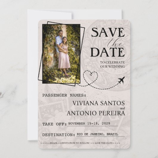 Sage Green Brazil Passport Bewaar de datum Save The Date (Achterkant)