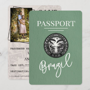 Sage Green Brazil Passport Bewaar de datum Save The Date