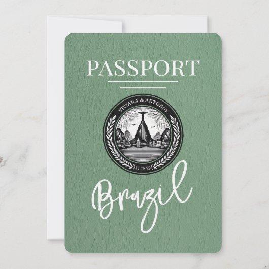 Sage Green Brazil Passport Uitnodiging voor het Hu (Achterkant)