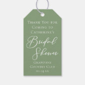 Sage Green Bridal Shower Personalized White Script Cadeaulabel (Voorkant)