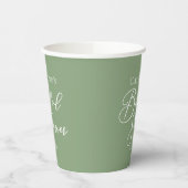 Sage Green Bridal Shower Personalized White Script Papieren Bekers (Links)
