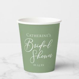 Sage Green Bridal Shower Personalized White Script Papieren Bekers