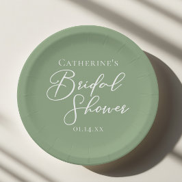 Sage Green Bridal Shower Personalized White Script Papieren Bordje