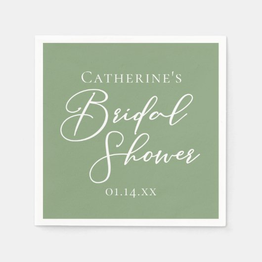 Sage Green Bridal Shower Personalized White Script Servet (Voorkant)