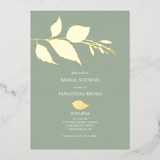 Sage Green Bridal Shower-uitnodigingen Folie Uitnodiging (Voorkant)