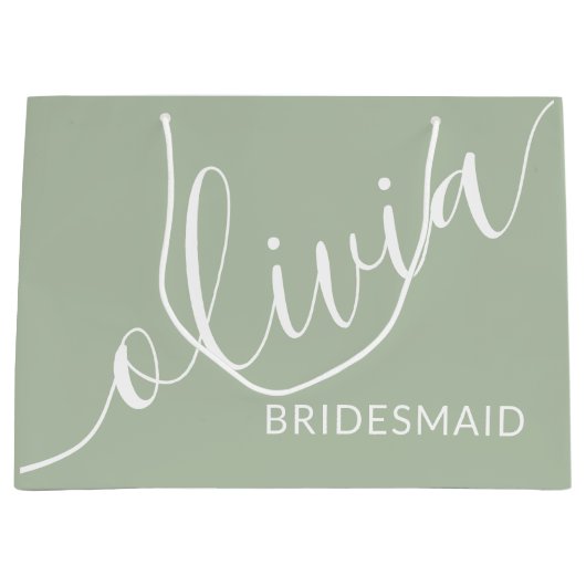 Sage Green Bridesmaid Modern Minimalistisch Script Groot Cadeauzakje (Voorkant)