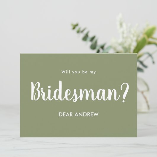 Sage Green Bridesman-ontwerpuitnodiging Kaart (Staand voorkant)
