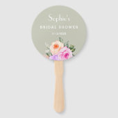 Sage Green Bright Rozen Roze Bloemen Vrijgezellenf Handwaaier (Voorkant)