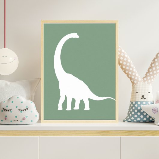 Sage Green Brontosaurus Dinosaur Nursery Wall Art  Poster