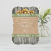 Sage Green Brown Rustic Sunflower Wedding Invite Kaart (Staand voorkant)