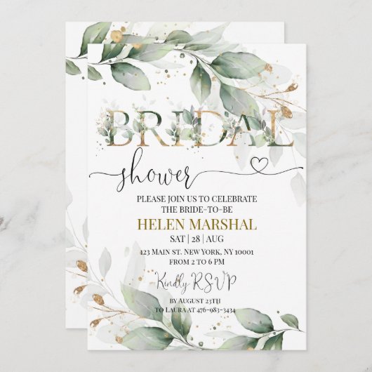 Sage Green Bruids Douche Uitnodiging (Voorkant / Achterkant)