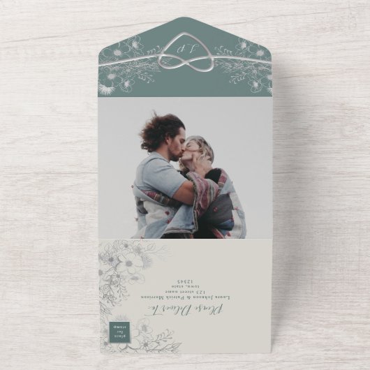  Sage Green bruiloft in één uitnodiging (Buitenkant)