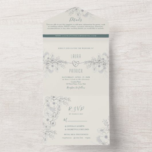  Sage Green bruiloft in één uitnodiging (Binnen)