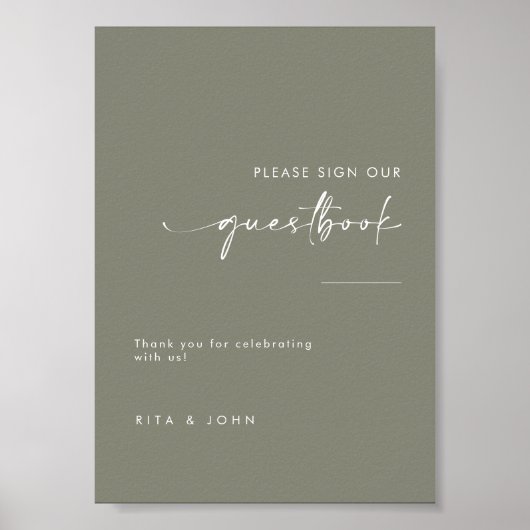 Sage Green Bruiloft Onderteken ons gastenboek teke Poster (Voorkant)