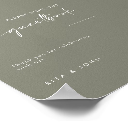 Sage Green Bruiloft Onderteken ons gastenboek teke Poster (Hoek)