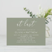Sage Green Bruiloft + QR Code | Minimalistisch Let Kaart (Staand voorkant)