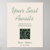 Sage Green Bruiloft | QR-code zitplaats bord Poster (Voorkant)