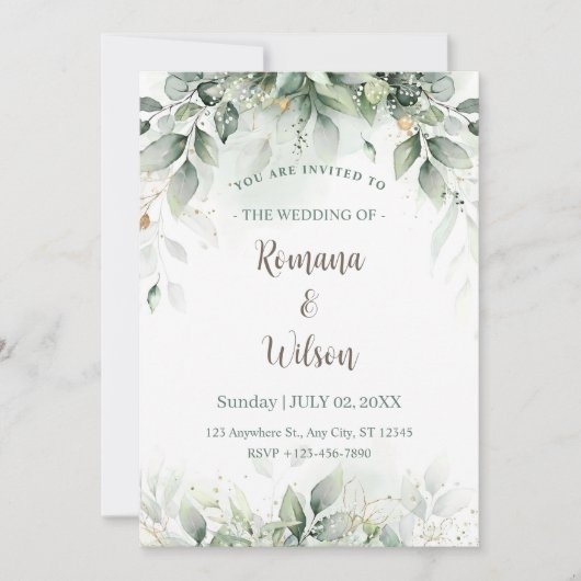 Sage Green bruiloft uitnodiging Sjabloon, groen (Voorkant)