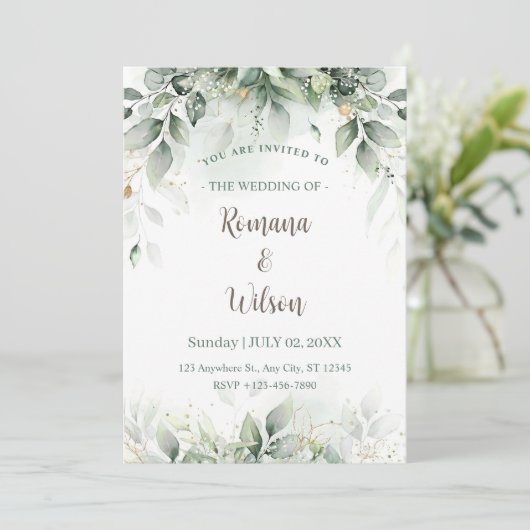 Sage Green bruiloft uitnodiging Sjabloon, groen (Staand voorkant)