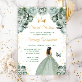 Sage Green Brunette Hair Princess Sweet Sixteen Kaart