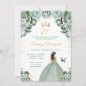 Sage Green Brunette Hair Princess Verjaardagsfeest Kaart (Voorkant)