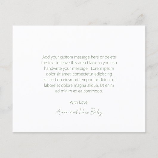 Sage Green Budget Baby shower Hartelijk dank (Achterkant)