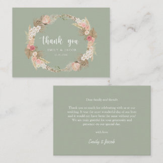 Sage Green Budget bruiloft Boho krans dank u Notitiekaartje