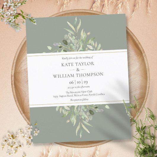 Sage Green Budget Greenery Wedding Invitation