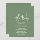 Sage Green Budget Hallo Baby shower Uitnodiging (Voorkant / Achterkant)