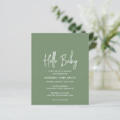 Sage Green Budget Hallo Baby shower Uitnodiging (Staand voorkant)