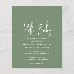 Sage Green Budget Hallo Baby shower Uitnodiging