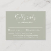 Sage Green Budget Moderne Script Wedding RSVP Kaar Informatiekaartje (Voorkant)