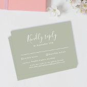 Sage Green Budget Moderne Script Wedding RSVP Kaar Informatiekaartje