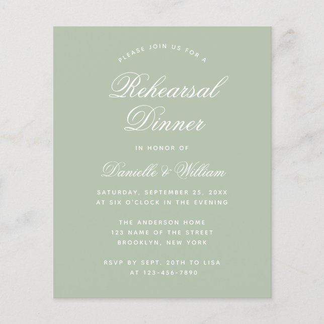 Sage Green Budget Rehearal Dinner Invitation (Voorkant)