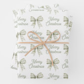Sage Green Buffalo Plaid Bow Vrolijk Kerstfeest Inpakpapier Vel (In situ)