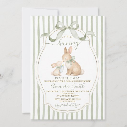 Sage Green Bunny Baby Shower Dusty Green Kaart (Voorkant)