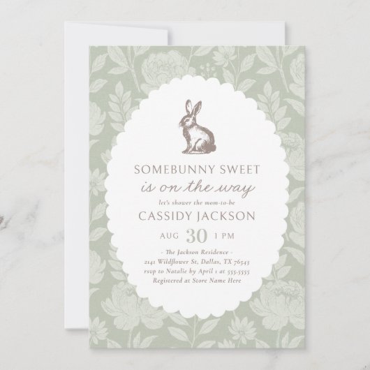 Sage Green Bunny Baby shower Kaart (Voorkant)