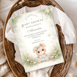 Sage Green Bunny Floral Baby Shower Kaart<br><div class="desc">A soft and elegant baby shower design featuring an adorable bunny surrounded by delicate sage green florals and airy botanical greenery. Gentle watercolor textures, small butterflies, and neutral floral details create a calm woodland nursery aesthetic with a refined storybook feel. The natural sage palette gives the design a timeless, gender-neutral...</div>