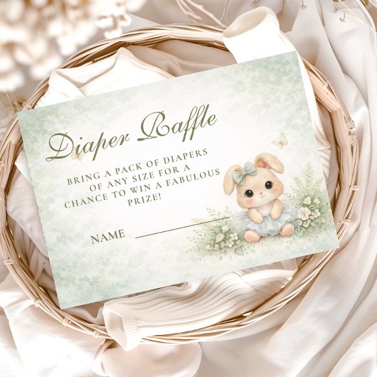 Sage Green Bunny Floral Diapper Raffle Informatiekaartje