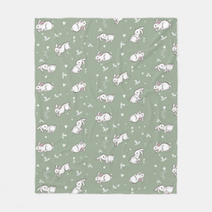 Sage Green Bunny Patterned Fleece Blanket Deken