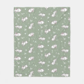 Sage Green Bunny Patterned Fleece Deken (Voorkant)