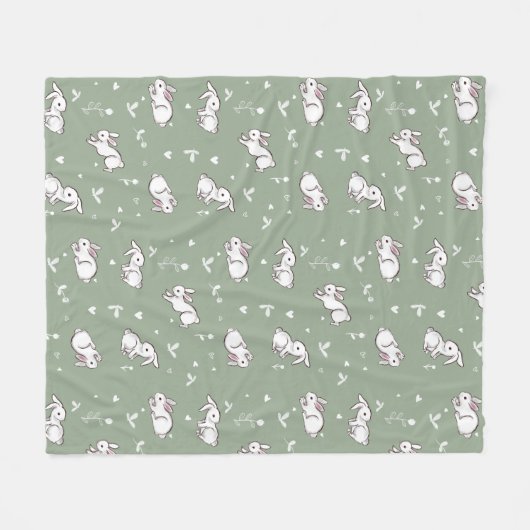 Sage Green Bunny Patterned Fleece Deken (Voorkant (Horizontaal))