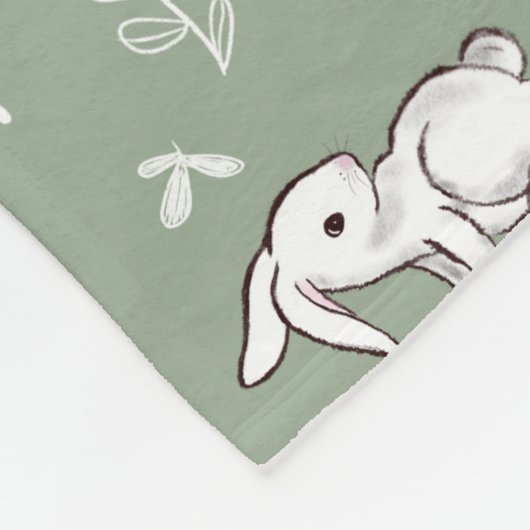 Sage Green Bunny Patterned Fleece Deken (Hoek)